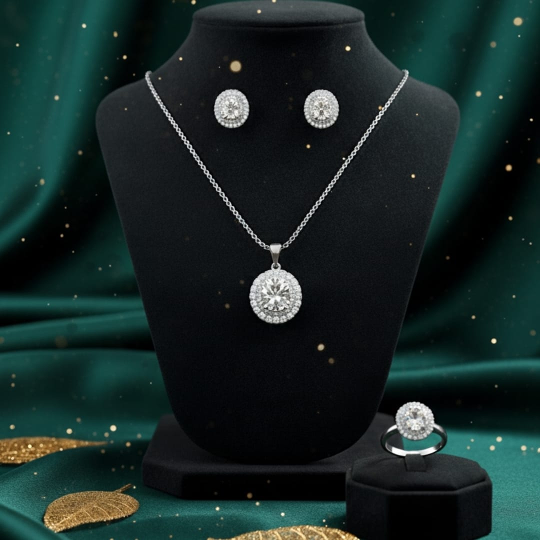 💎Emerald Elegance Halo Jewellery Set
