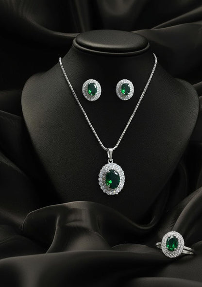 💎Emerald Elegance Halo Jewellery Set