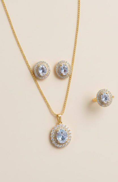 💎Emerald Elegance Halo Jewellery Set