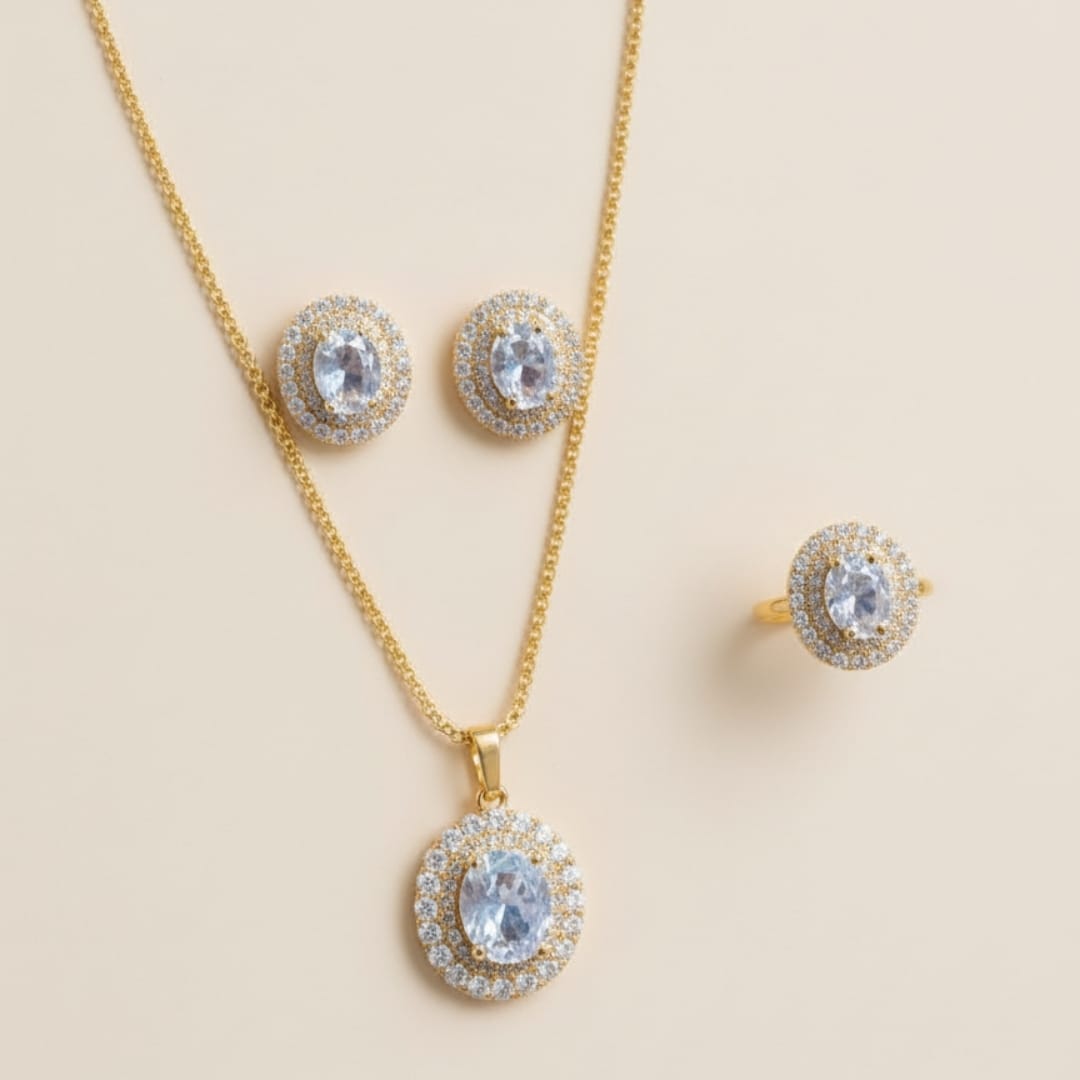 💎Emerald Elegance Halo Jewellery Set