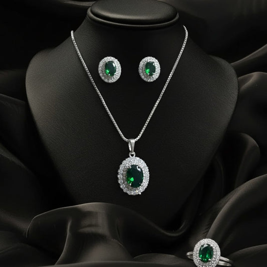 💎Emerald Elegance Halo Jewellery Set